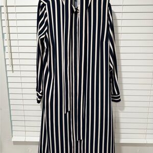 H&M Navy and White Vertical Stripe Midi Dress with belt